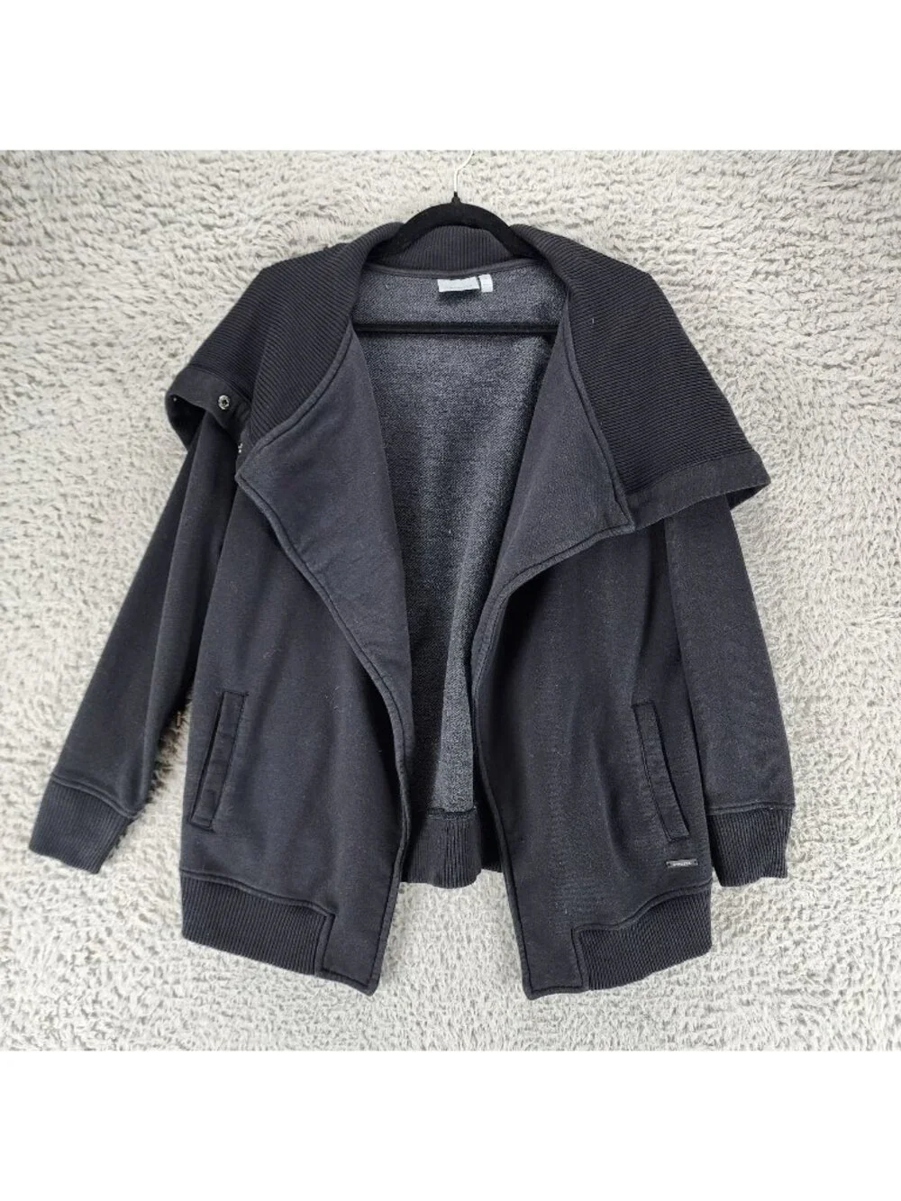 Athleta Jacket Womens Small Black Fleece Long Sleeve Open Shawl Collar